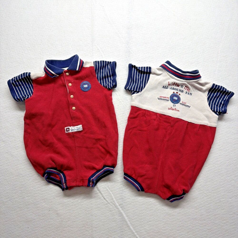 Vintage 80s Little Me All Around Fan Spotts Twins Polo Romper x 2 - 9 Months